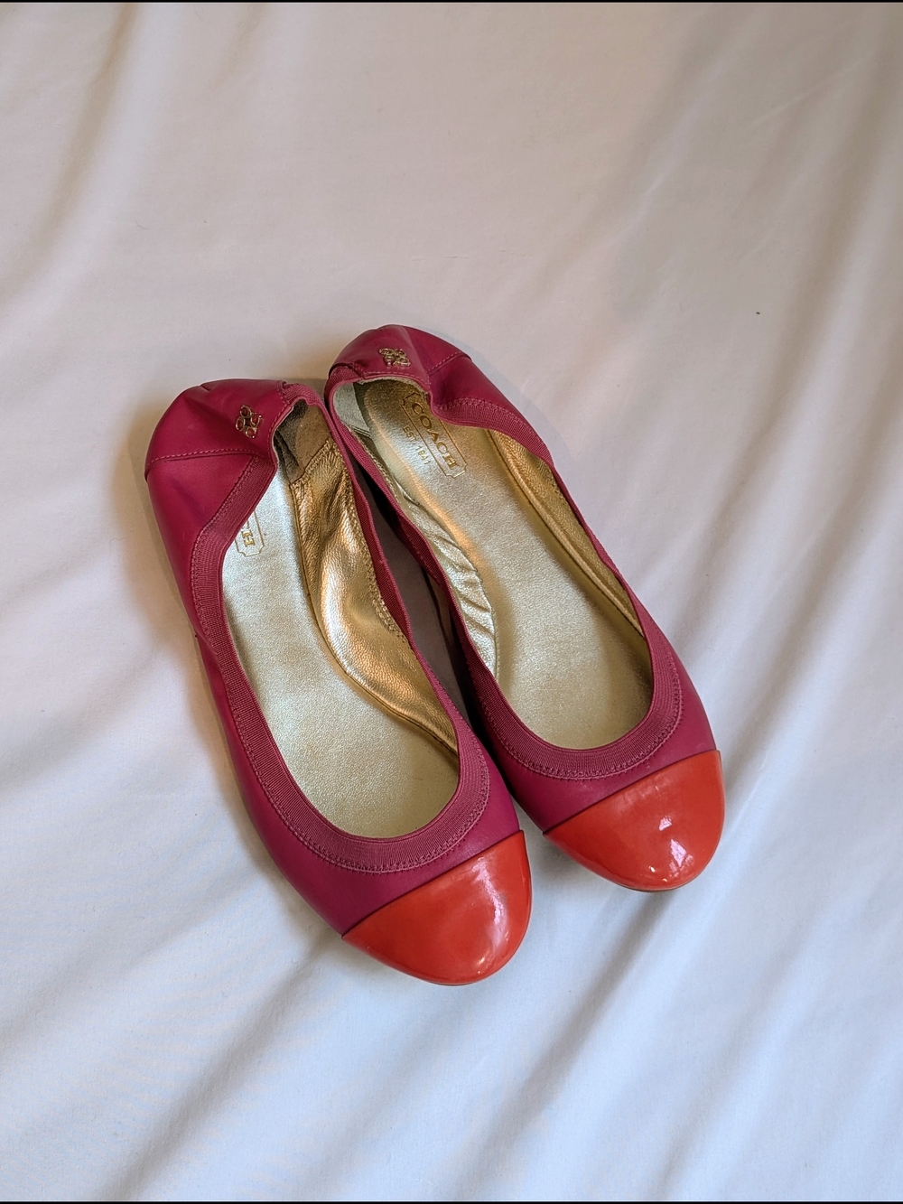 Coach Women's Two-Tone Pink and Orange Cap-Toe Ballet Flats